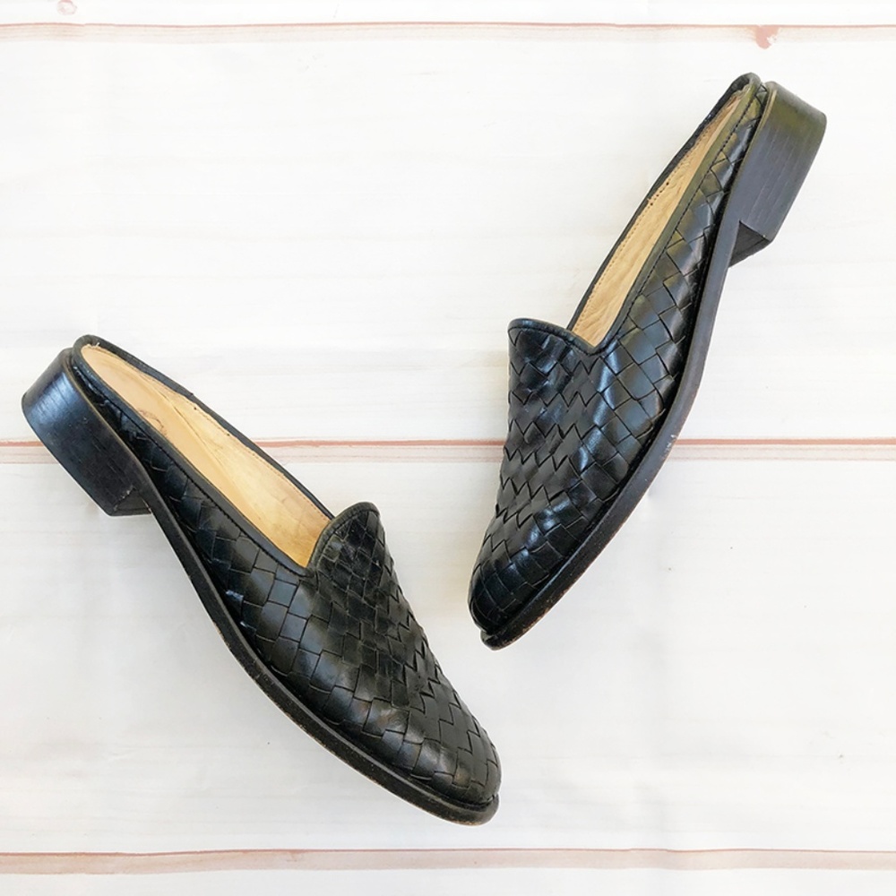 Orvis | Woven Leather Slip On Low Heel Mules